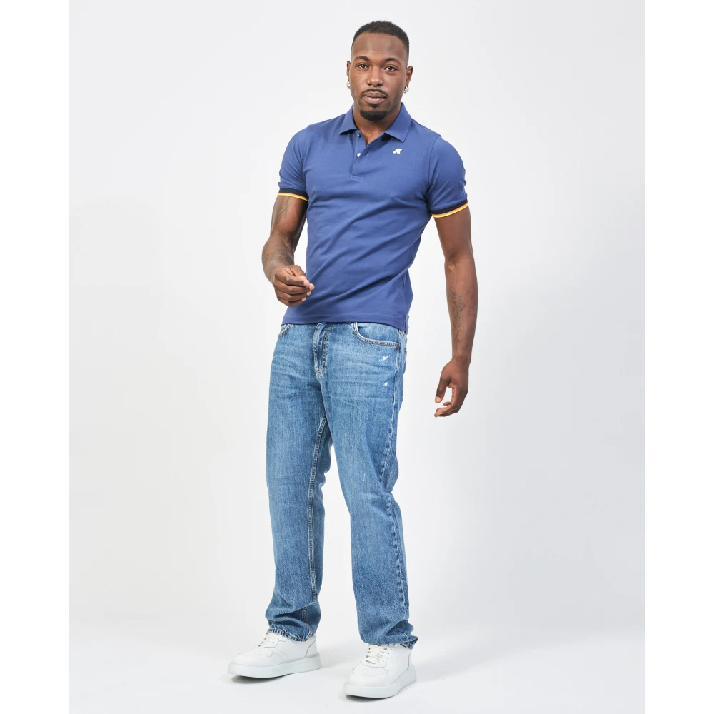 K-way Blauw Polo Shirt Stretch Katoen Blue Heren