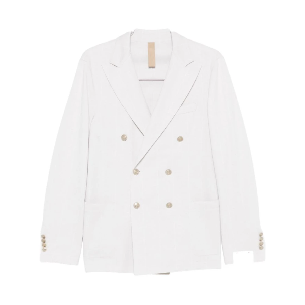 Eleventy Men's White Blazers, L, Double-Breasted Pinstripe Blazer
