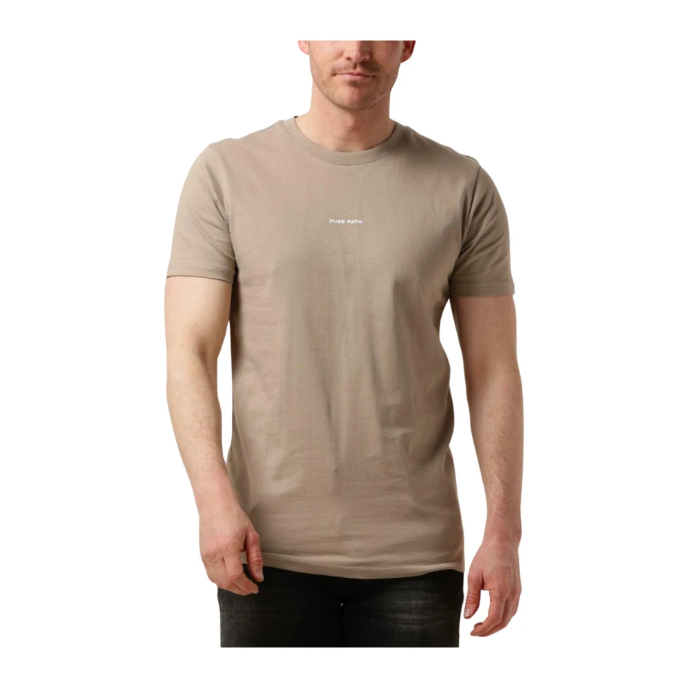 PURE PATH Heren Polo's & T-shirts Tshirt With Front And Back Print Taupe