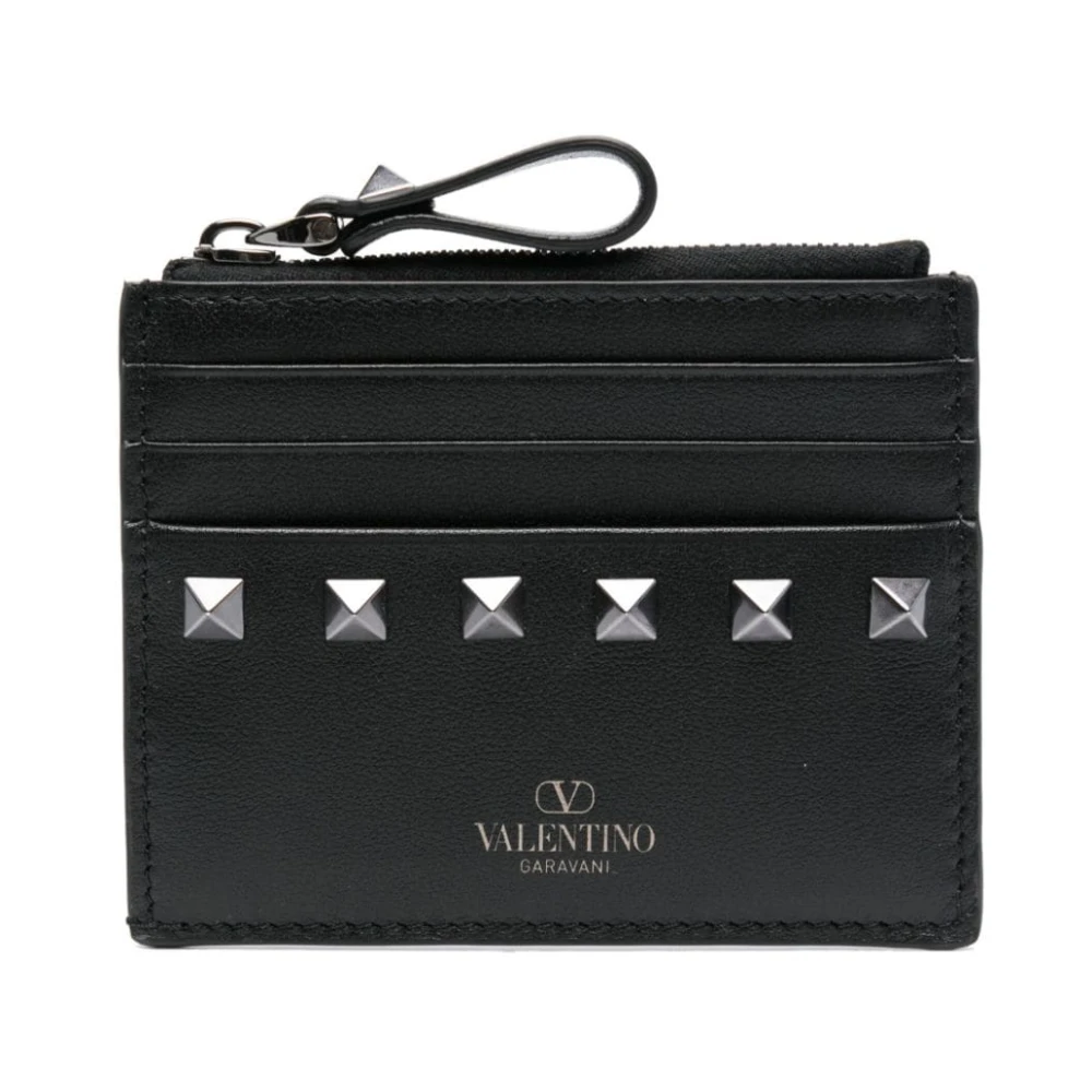 Valentino Garavani Zwarte leren creditcardportemonnee met studs Black Dames