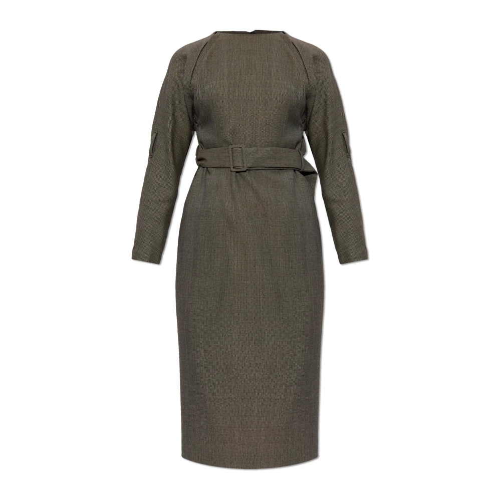 Mm6 Maison Margiela Women's Gray Midi Dresses, Xs, Belted Draped Midi Dress