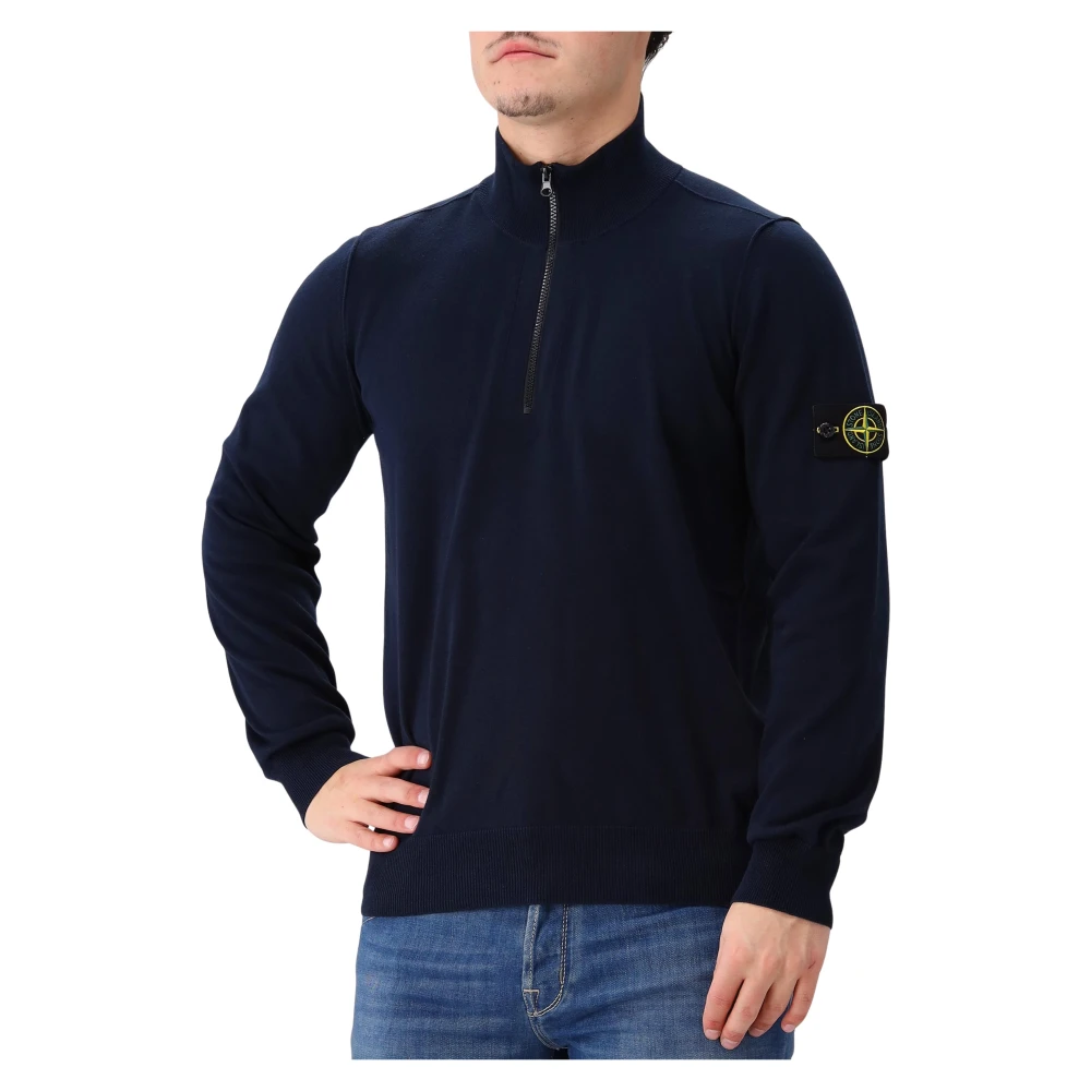 Stone Island Stickad Half Zip Tröja Blå Blue, Herr