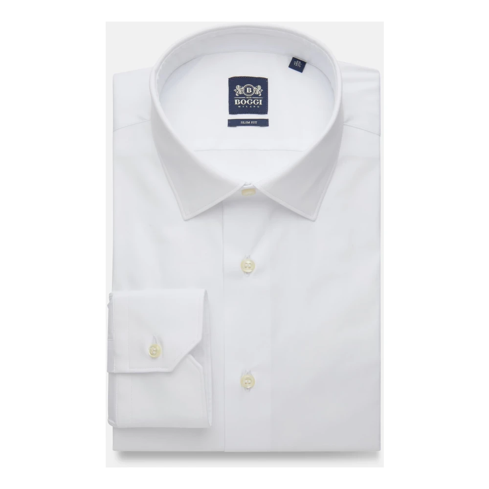 Boggi Milano Slim Fit Stretch Katoenen Overhemd White Heren