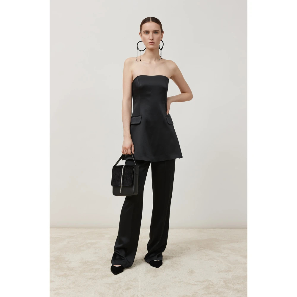 PESERICO Rechte satijnen broek Black Dames