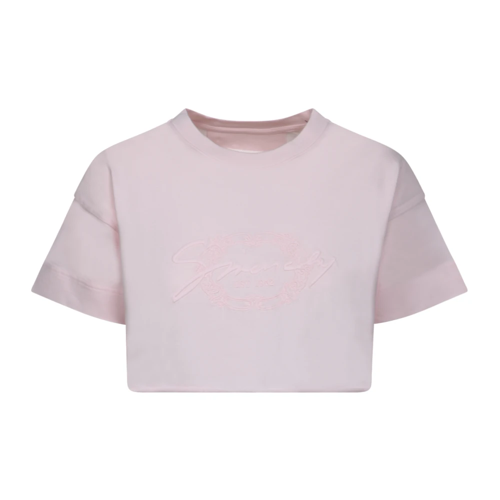 Givenchy Women's Pink T-Shirts, M, Embroidered Crop T-Shirt