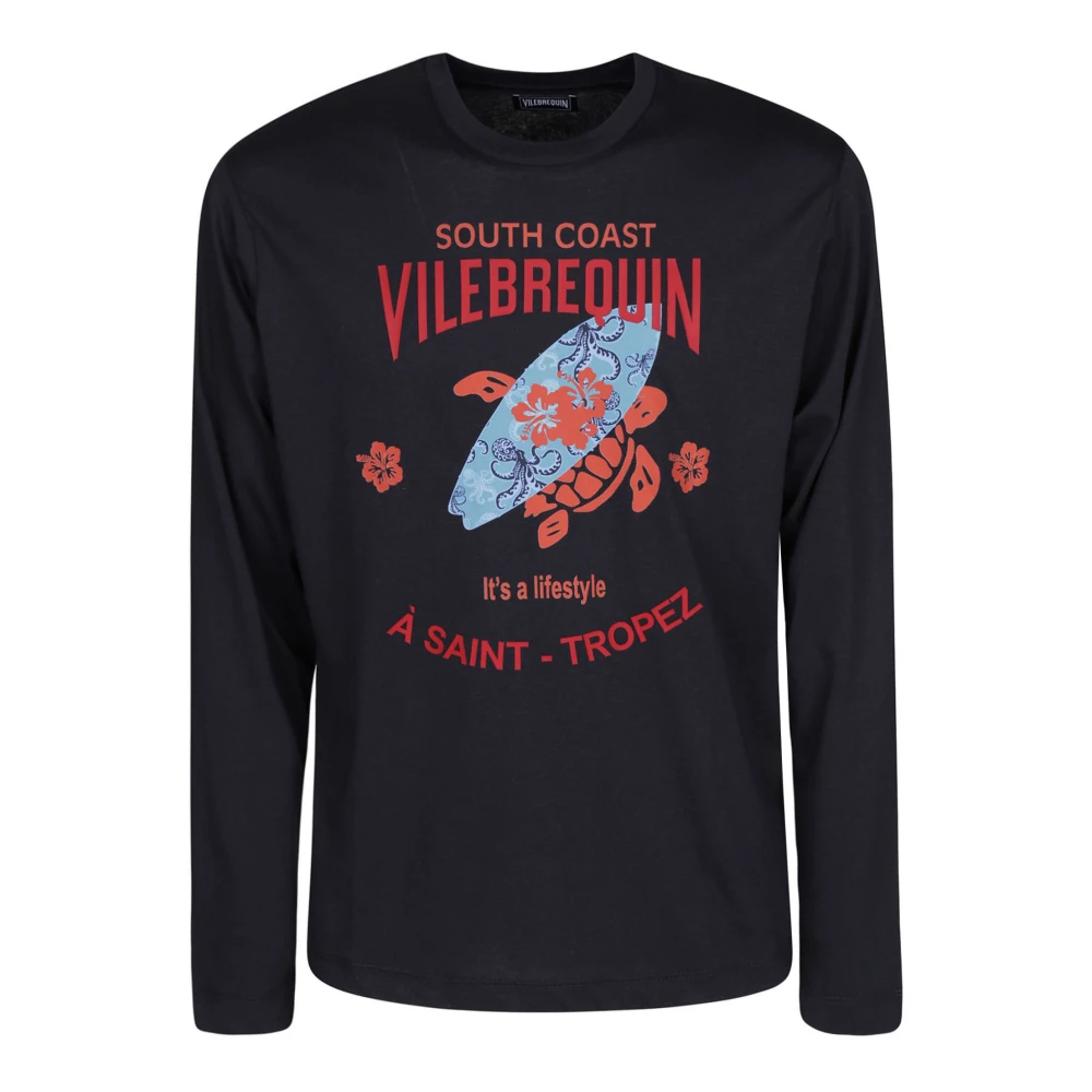 Vilebrequin Lange Mouwen Katoenen T-Shirt met Voorkant Print Blue Heren