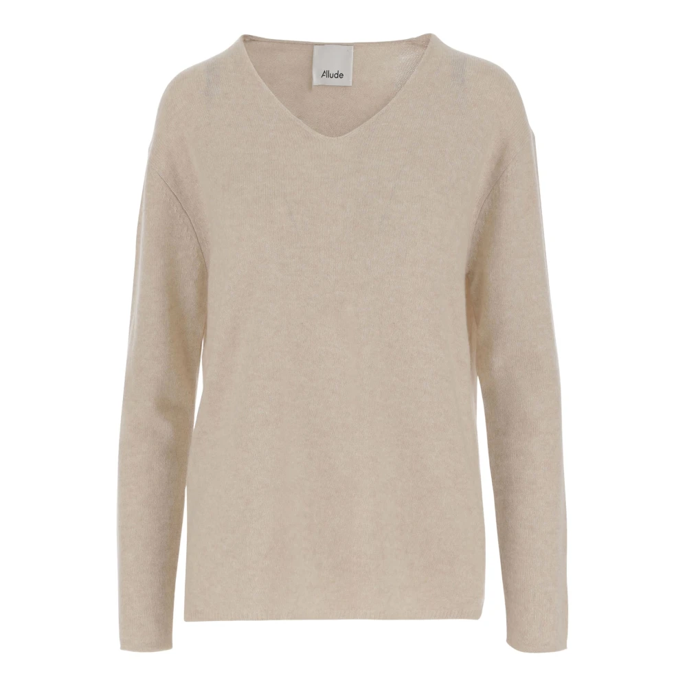 Allude Kasjmier V-hals Pullover Licht Beige Dames