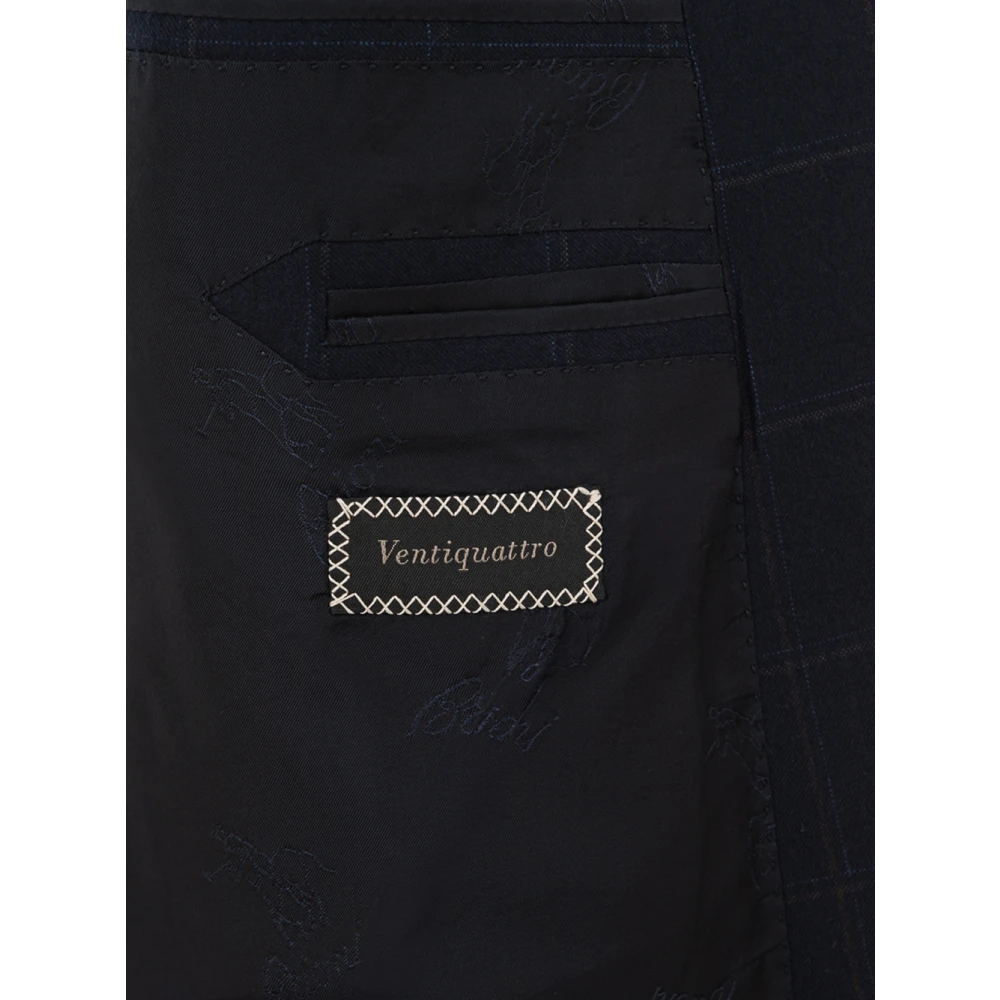 Brioni Geruite Monopetto Jas Ravello Stijl Blue Heren