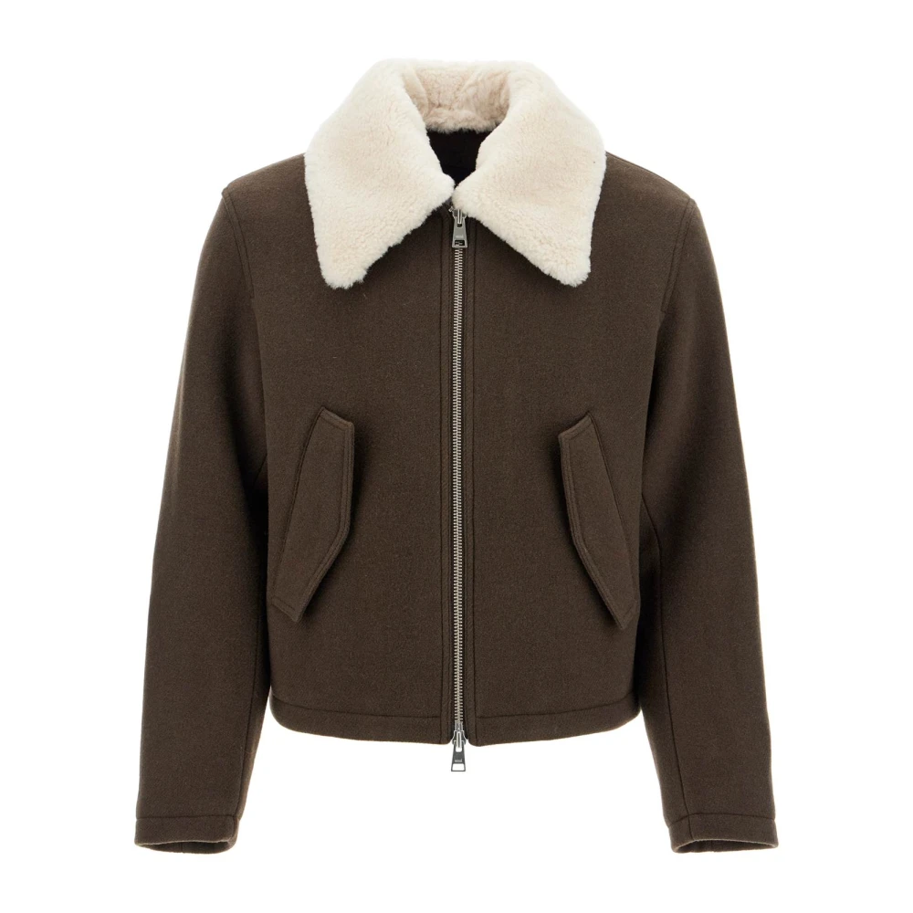 Ami Paris Shearling Krage Boxy Jacka Brown, Herr