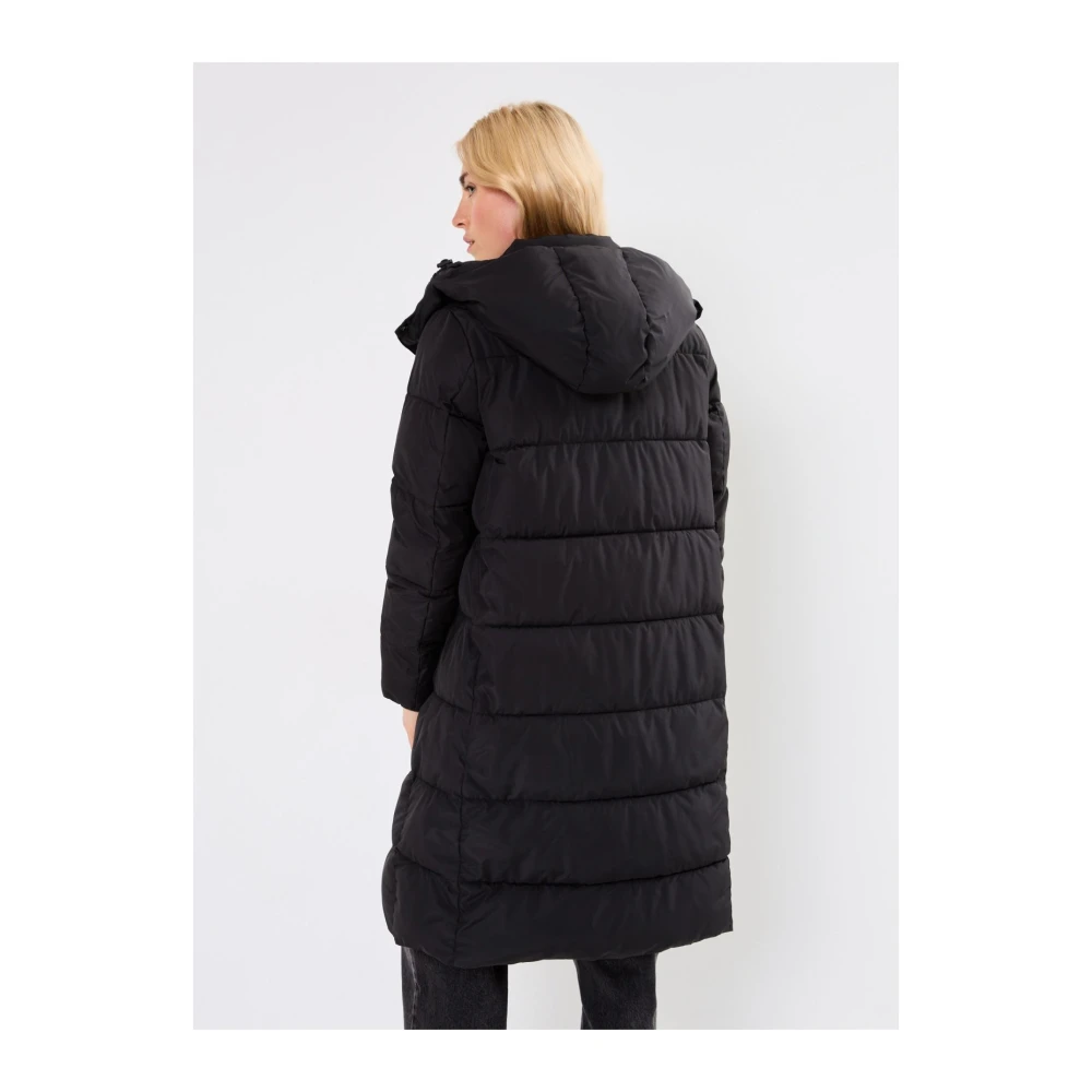 Calvin Klein Lange gewatteerde jas met afneembare capuchon Black Dames