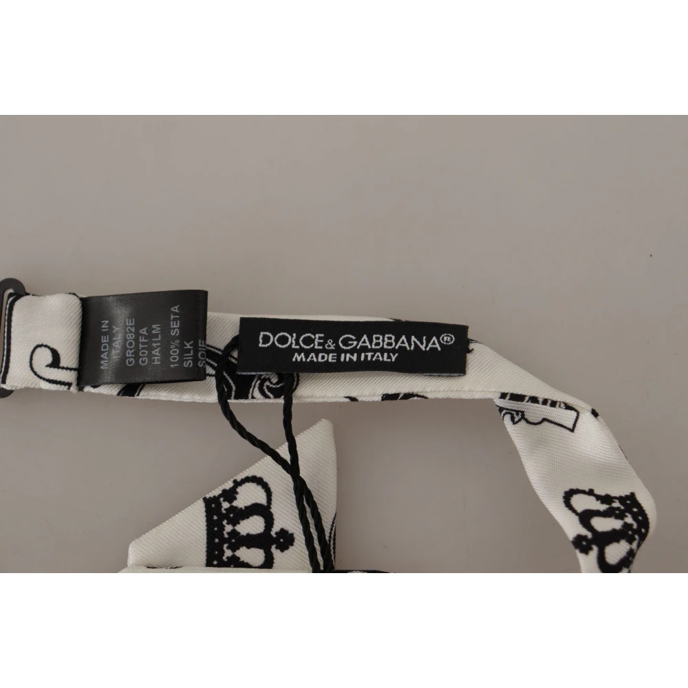 Dolce & Gabbana Kroonpatroon Zijden Strik White Heren