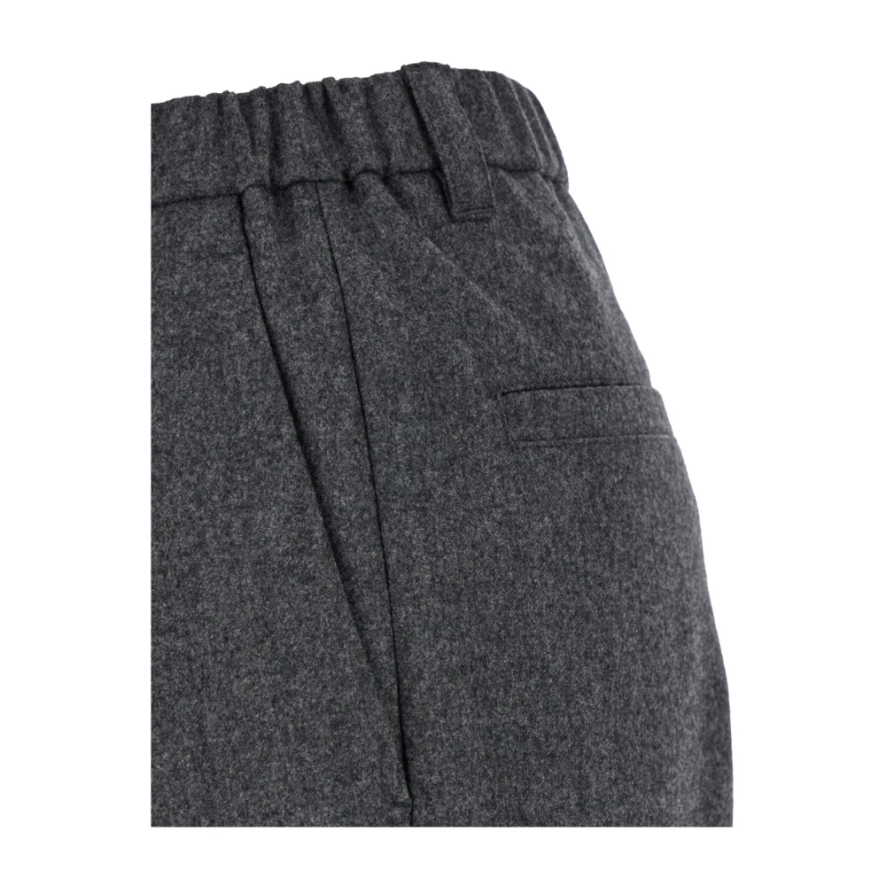 BRUNELLO CUCINELLI Grijze Wol Kasjmier Broek Elastische Taille Gray Dames