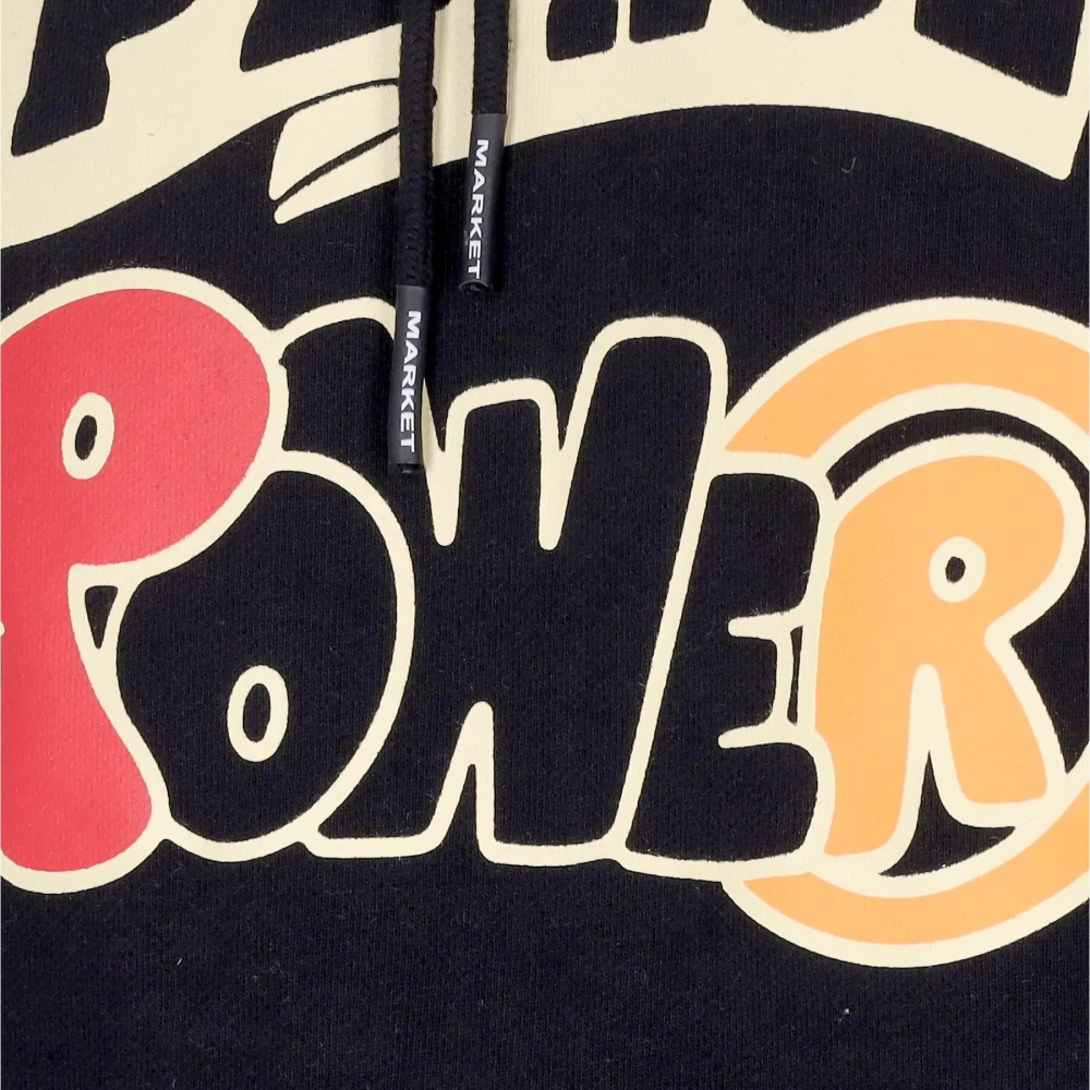 Market Zwarte hoodie met Peace and Power print Black Heren