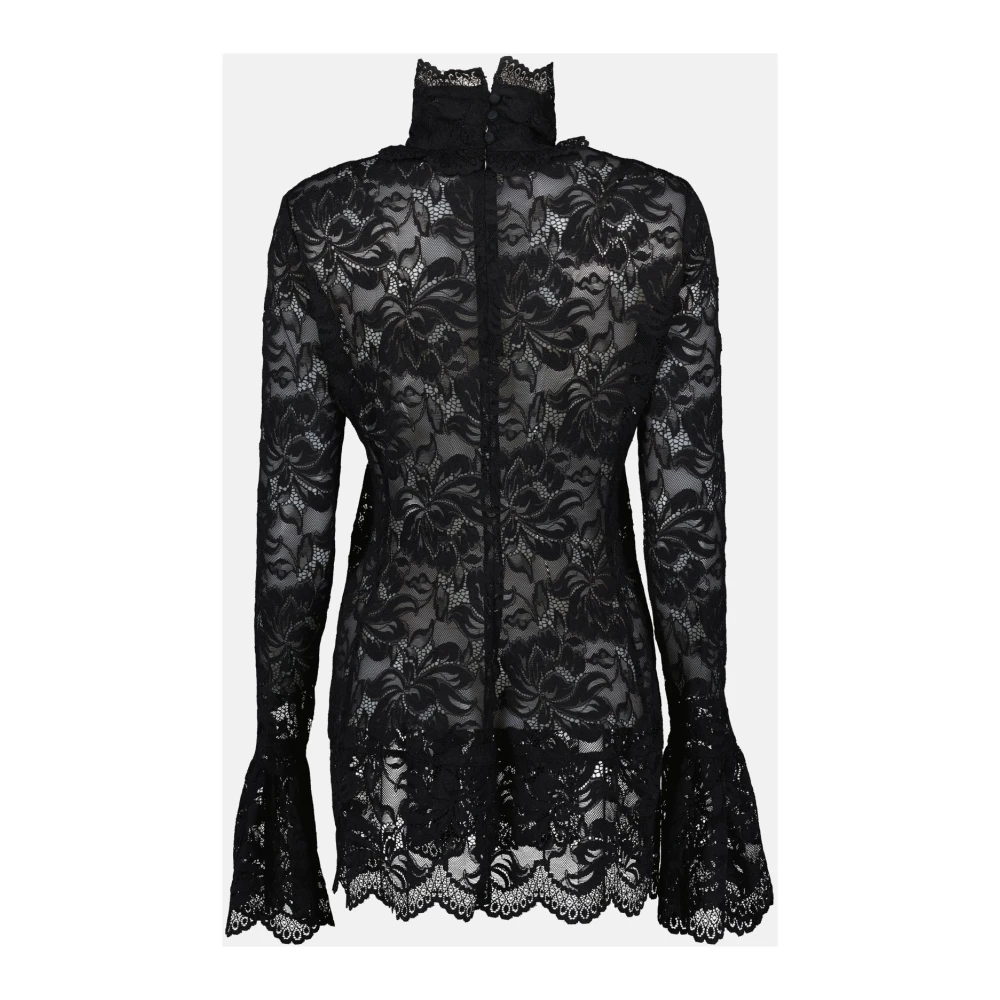 Paco Rabanne Kanten blouse met hoge hals en lange mouwen Black Dames