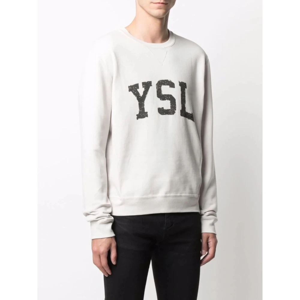 Saint Laurent Gedrukte Logo Sweater in Wit White Heren