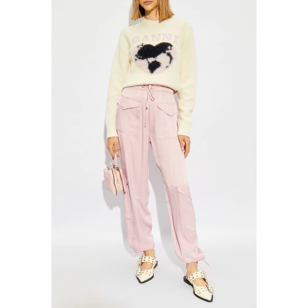 Ganni Trui met logo Beige Dames