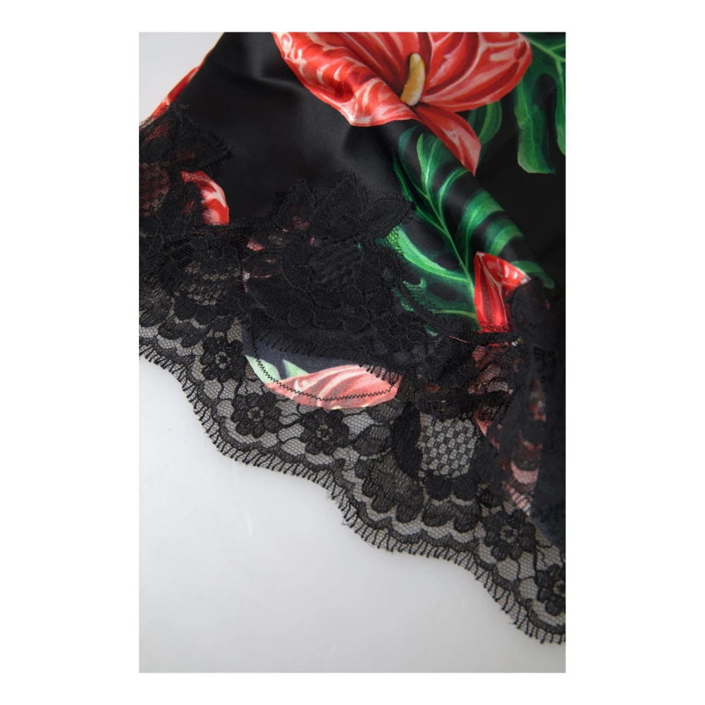Dolce & Gabbana Anthurium Print Zijden Camisole Top Black Dames