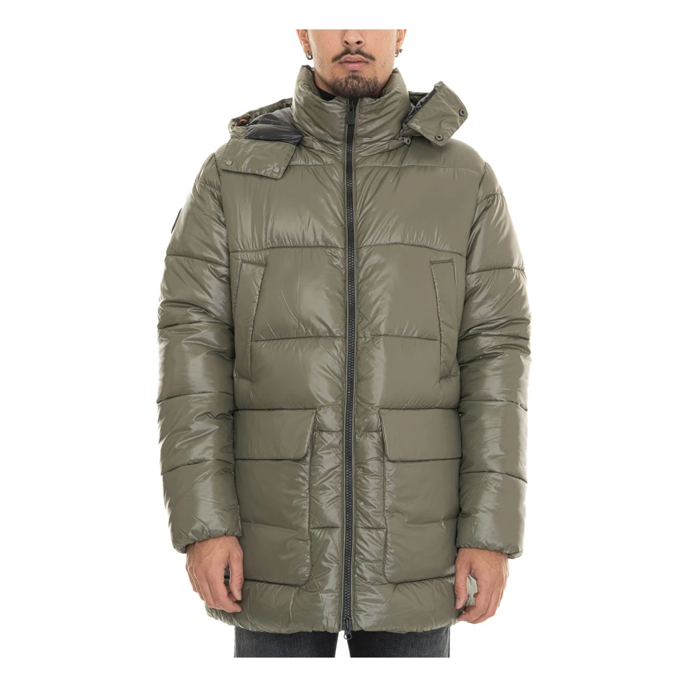 Save The Duck Glanzende Christian Coat met Afneembare Capuchon Green Heren