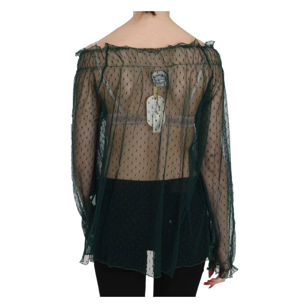 Pink Memories Elegante groene mesh blouse Black Dames