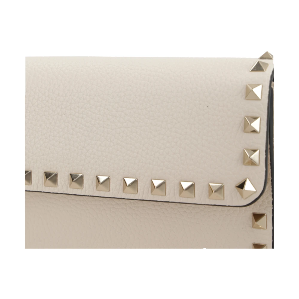 Valentino Garavani Studded Ketting Portemonnee Ivoor Leer Beige Dames