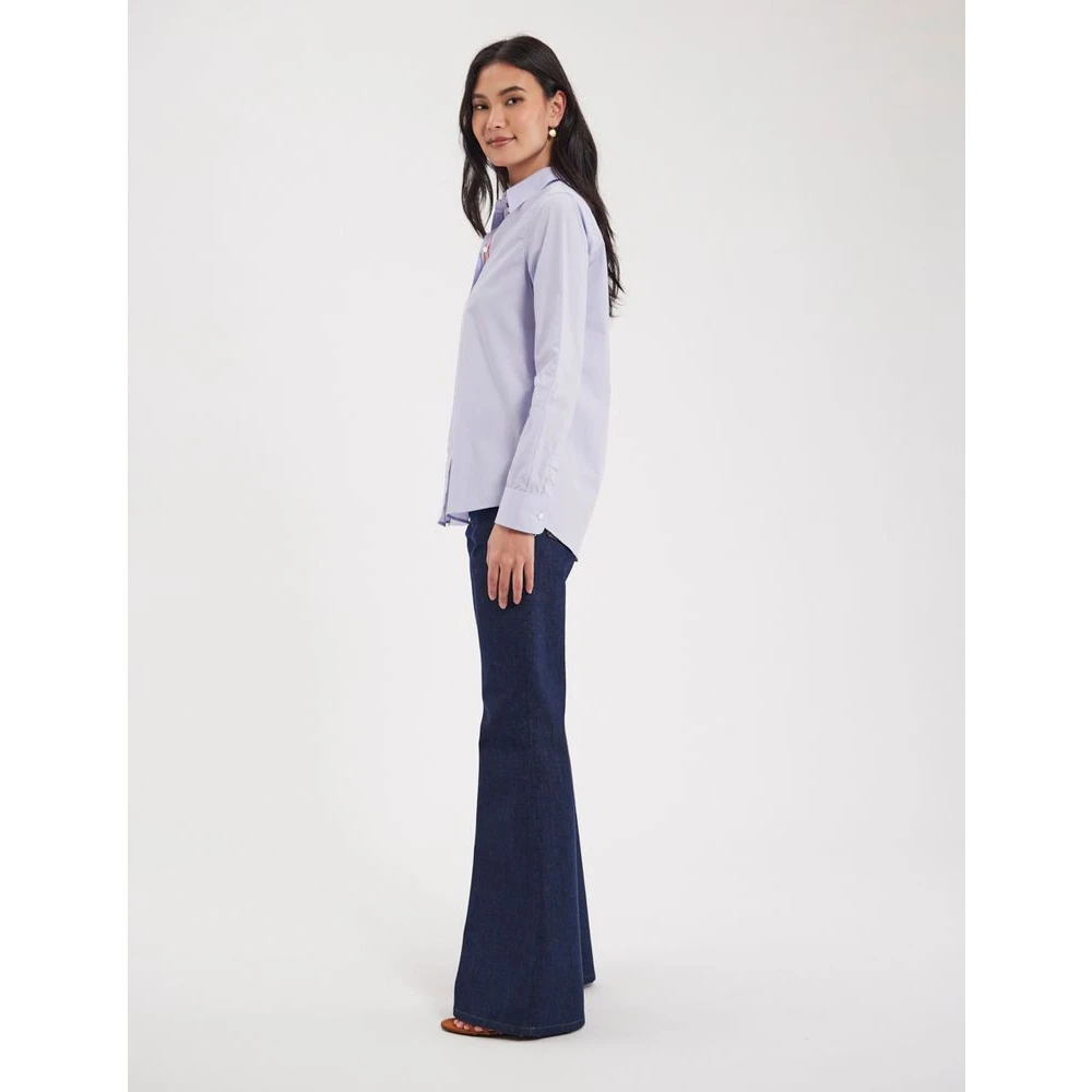 Ines De La Fressange Paris Navy Blauw Katoenen Slim Fit Overhemd White Dames