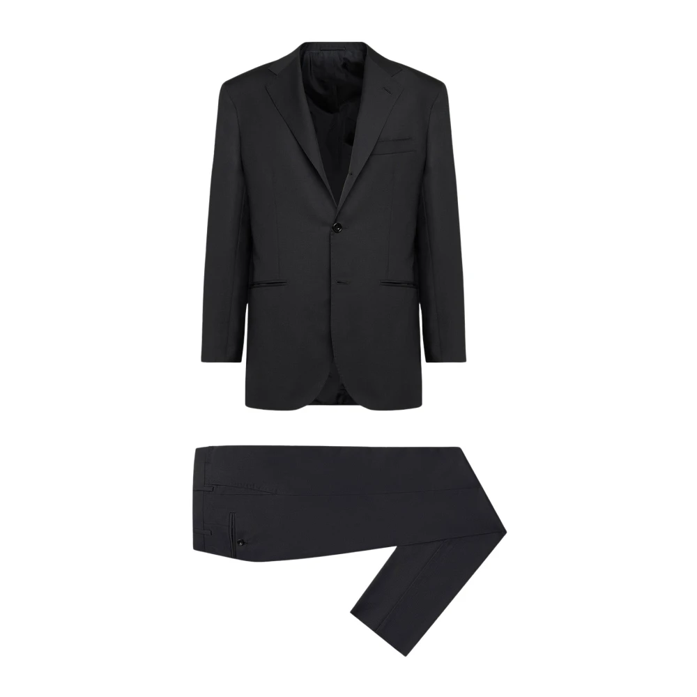 Kiton Zwart Wollen Pak Blue Diamond Collectie Black Heren