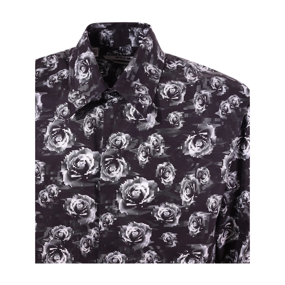 Msgm Zwarte Knoopsluiting Klassieke Kraag Shirt Black Heren