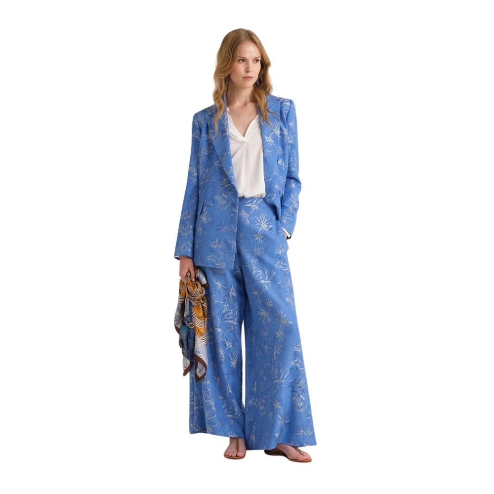 Maliparmi Women's Blue Wide Trousers, 2XS, Breeze D'été Trousers