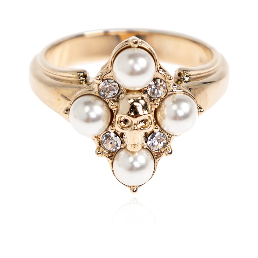 Alexander Mcqueen Women's Yellow Rings, 52 Mm, Skull & Crystal Ring