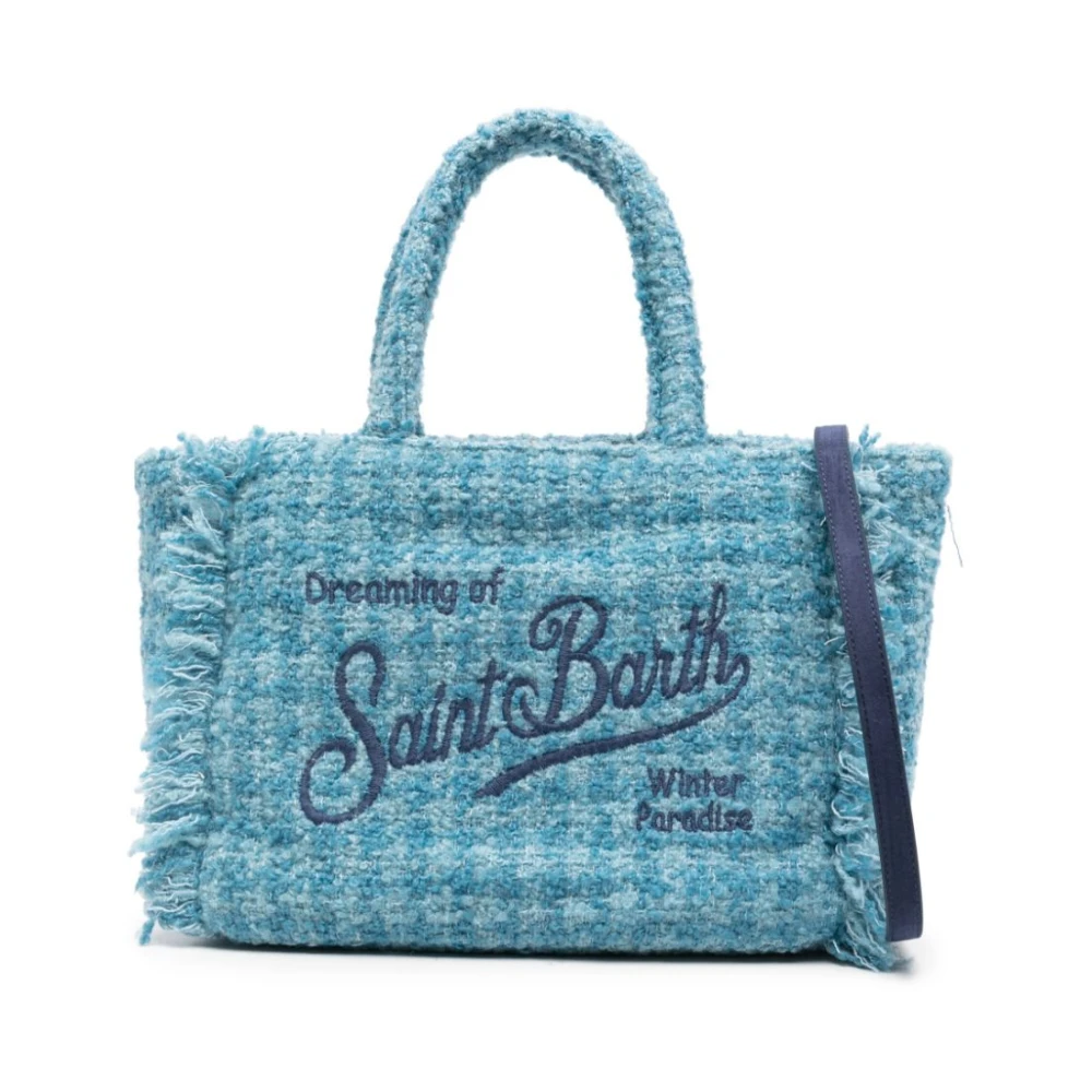 MC2 Saint Barth Heldere Blauwe Tweed Schoudertas Met Franjes Blue Dames