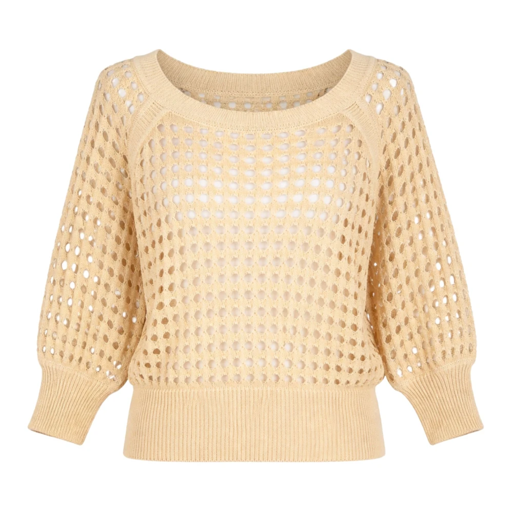 Twinset Women's Beige Round-Neck Knitwear, Xs, Openwork Round-Neck Knit