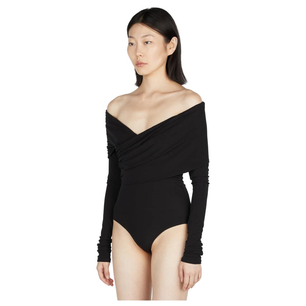 Paris Georgia Gerimpelde V-hals Bodysuit Black Dames