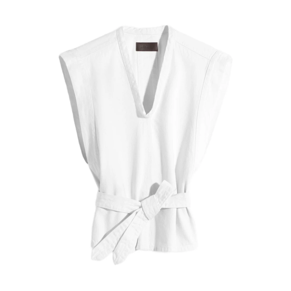 Lemaire White Sleeveless Tops, Female, S, Sleeveless V-Neck Blouse With Belt