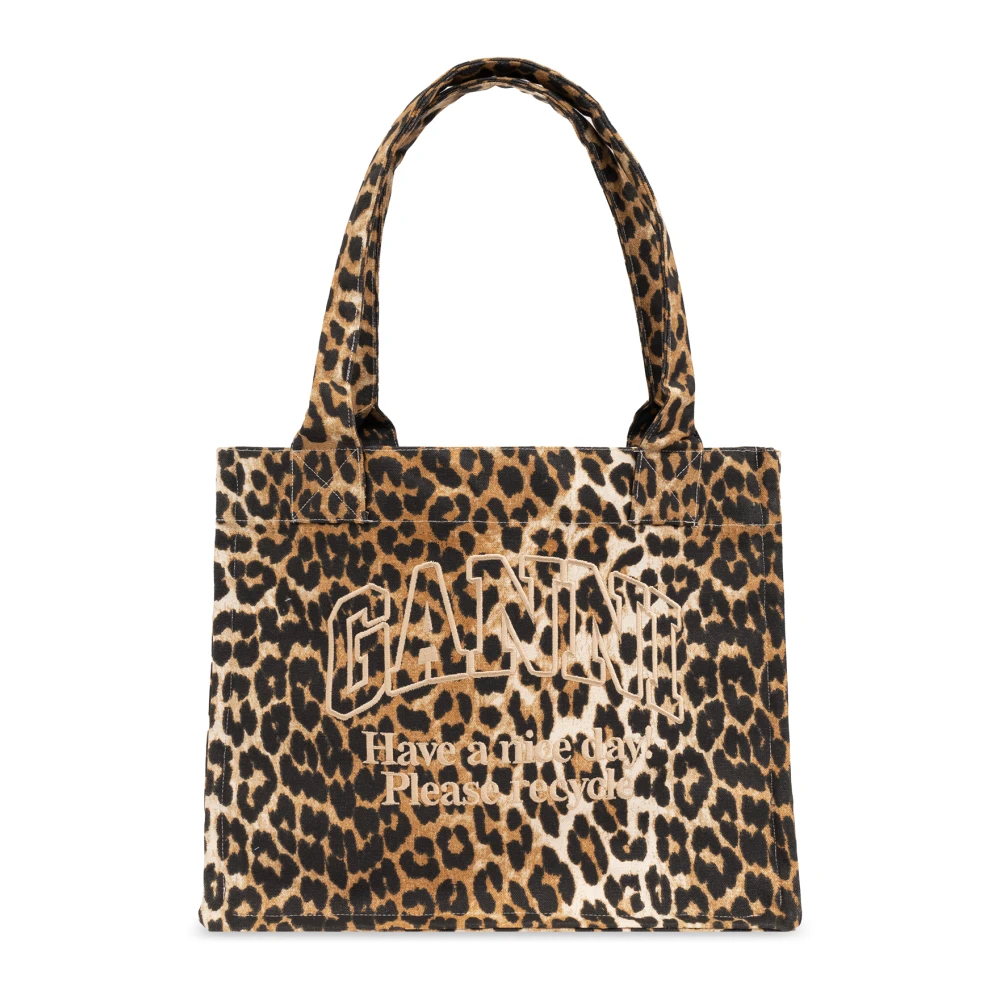 Ganni Shopper tas met logo Brown Dames