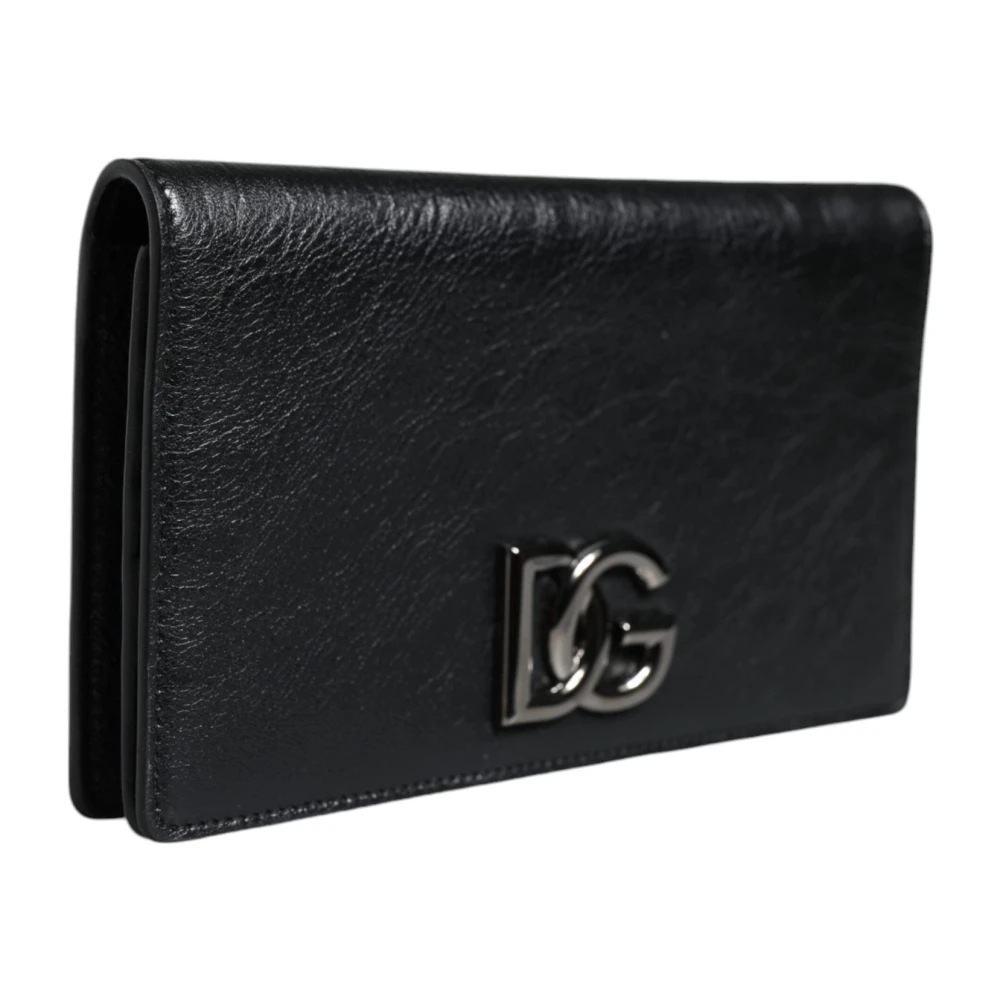 Dolce & Gabbana Zwarte Leren Crossbody Kaarthouder Tas Black Dames