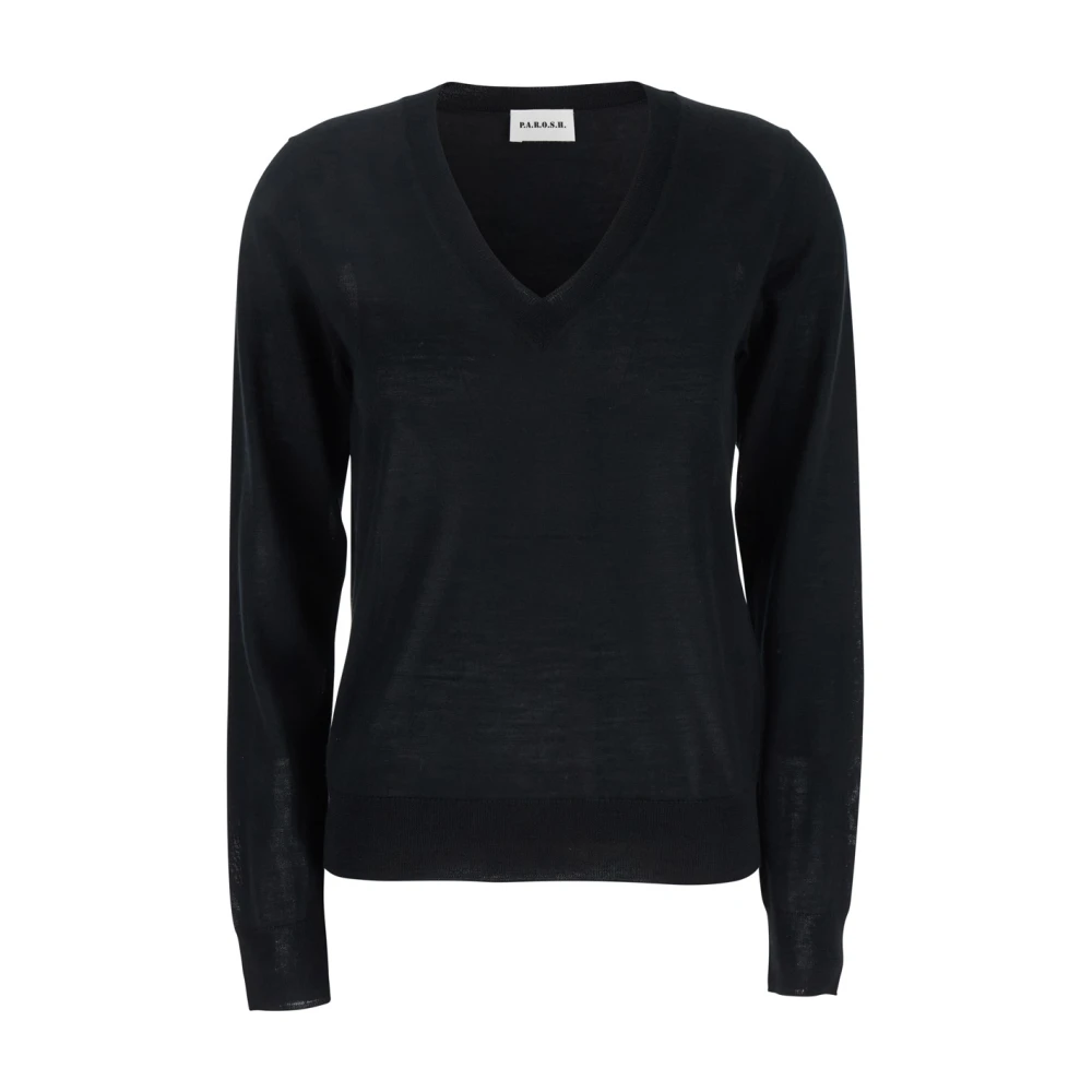 P.a.r.o.s.h. Zwarte V-hals Wol Zijde Trui Black Dames