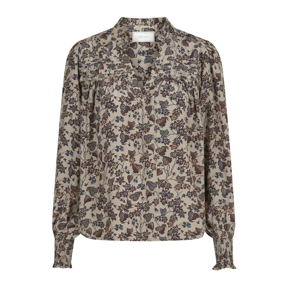 NEO NOIR Donker Taupe Blouse met Smock Manchetten Beige Dames