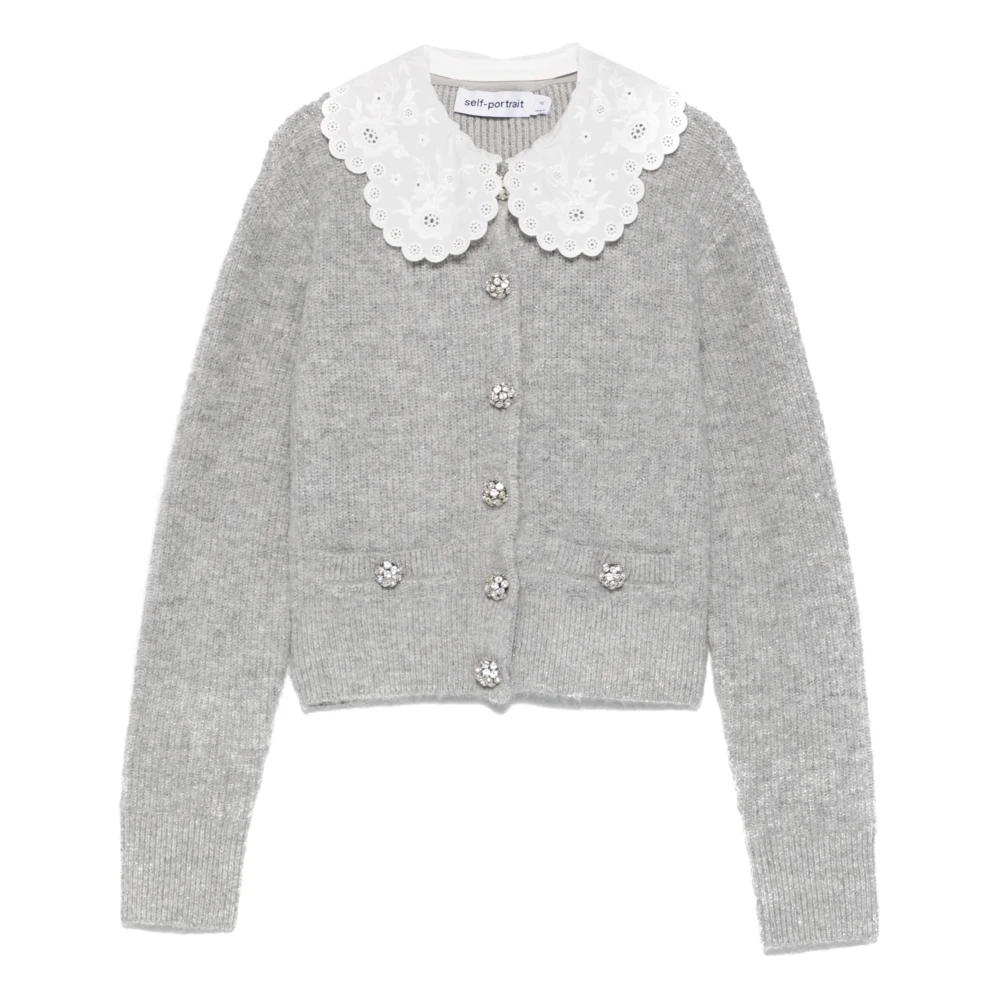 Self Portrait Women's Gray Lace Collar Cardigan