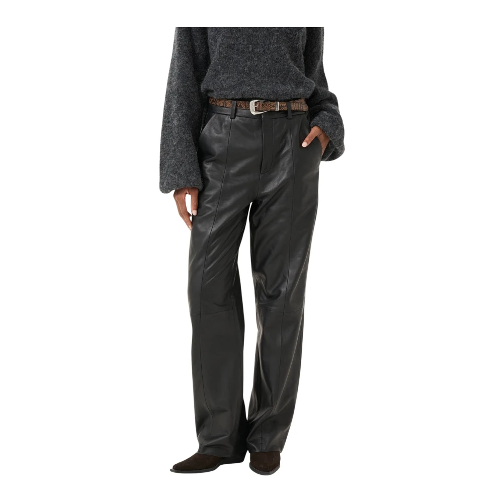 Gestuz Black Leather Trousers, Female, Xs, Leather Straight-Leg Trousers