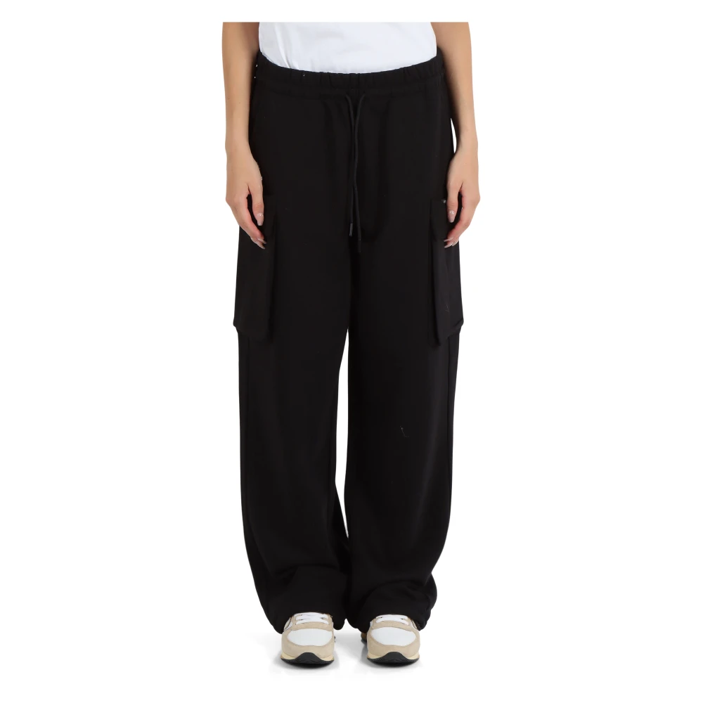 Replay Wijde pijp katoenen sweatpants met zijzakken Black Dames