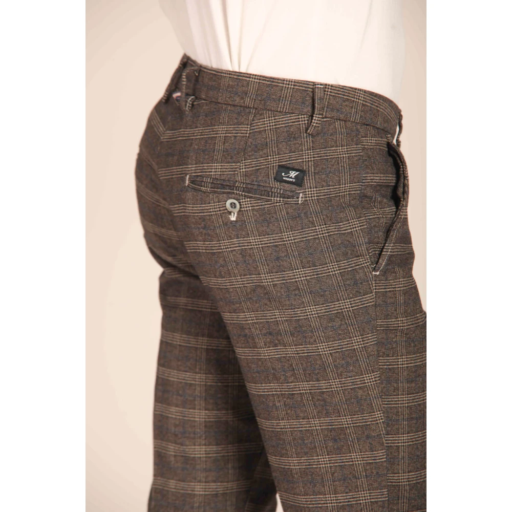 Mason's Slim Fit Glen Check Chino Broek Brown Heren