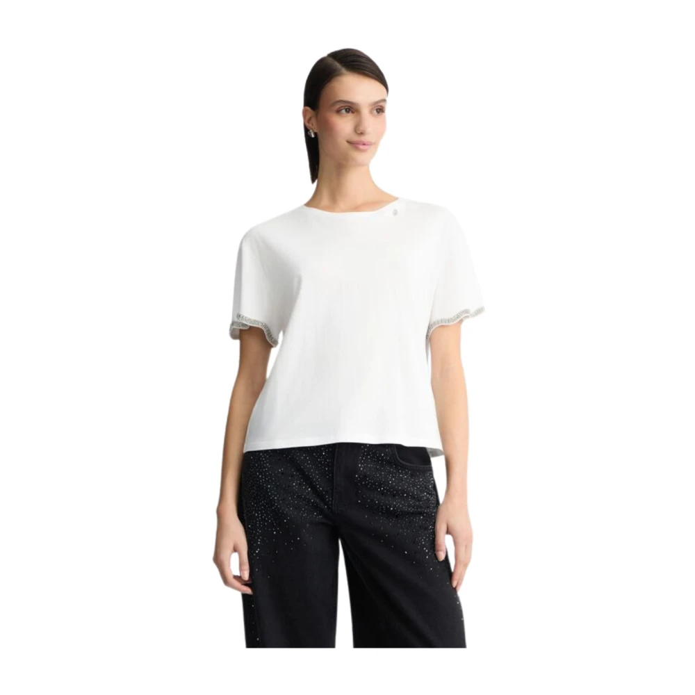 Liu Jo Katoenen T-shirt met korte mouwen en strass White Dames