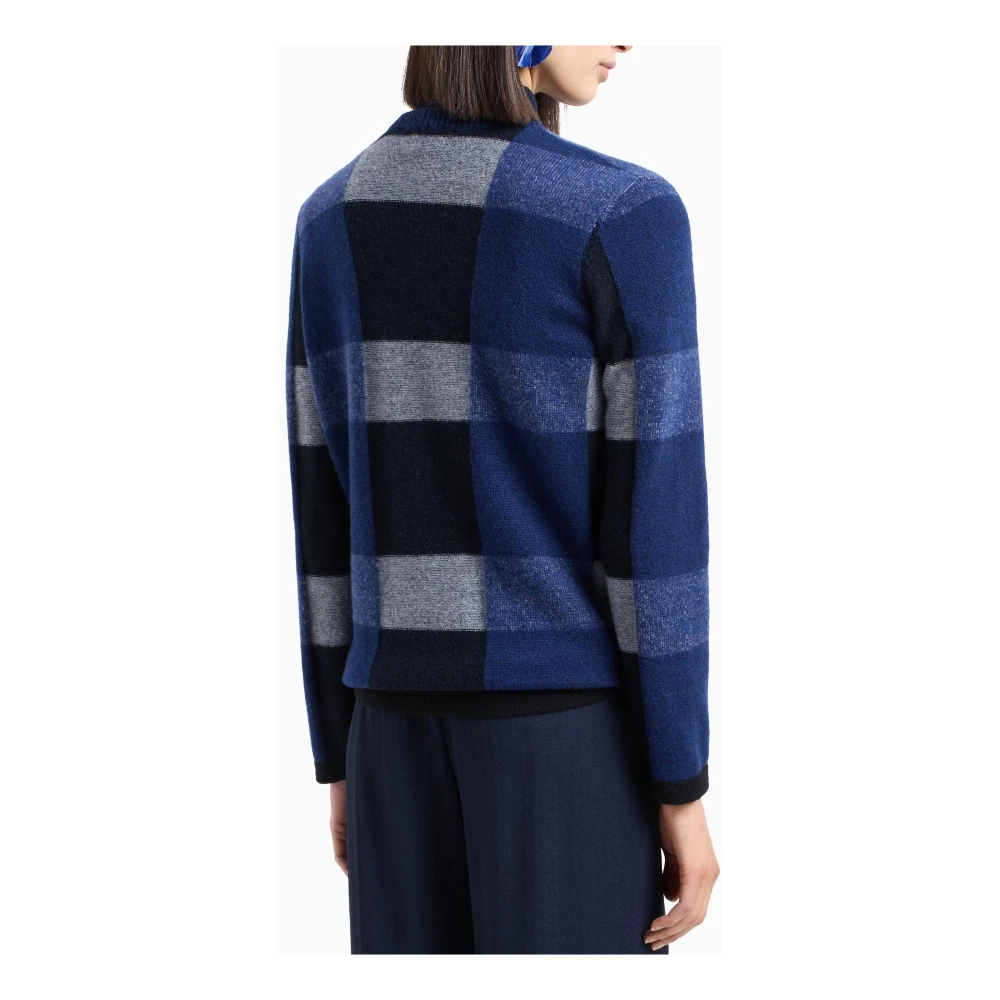 Emporio Armani Ruitpatroon V-hals Cardigan Sweaters Blue Dames
