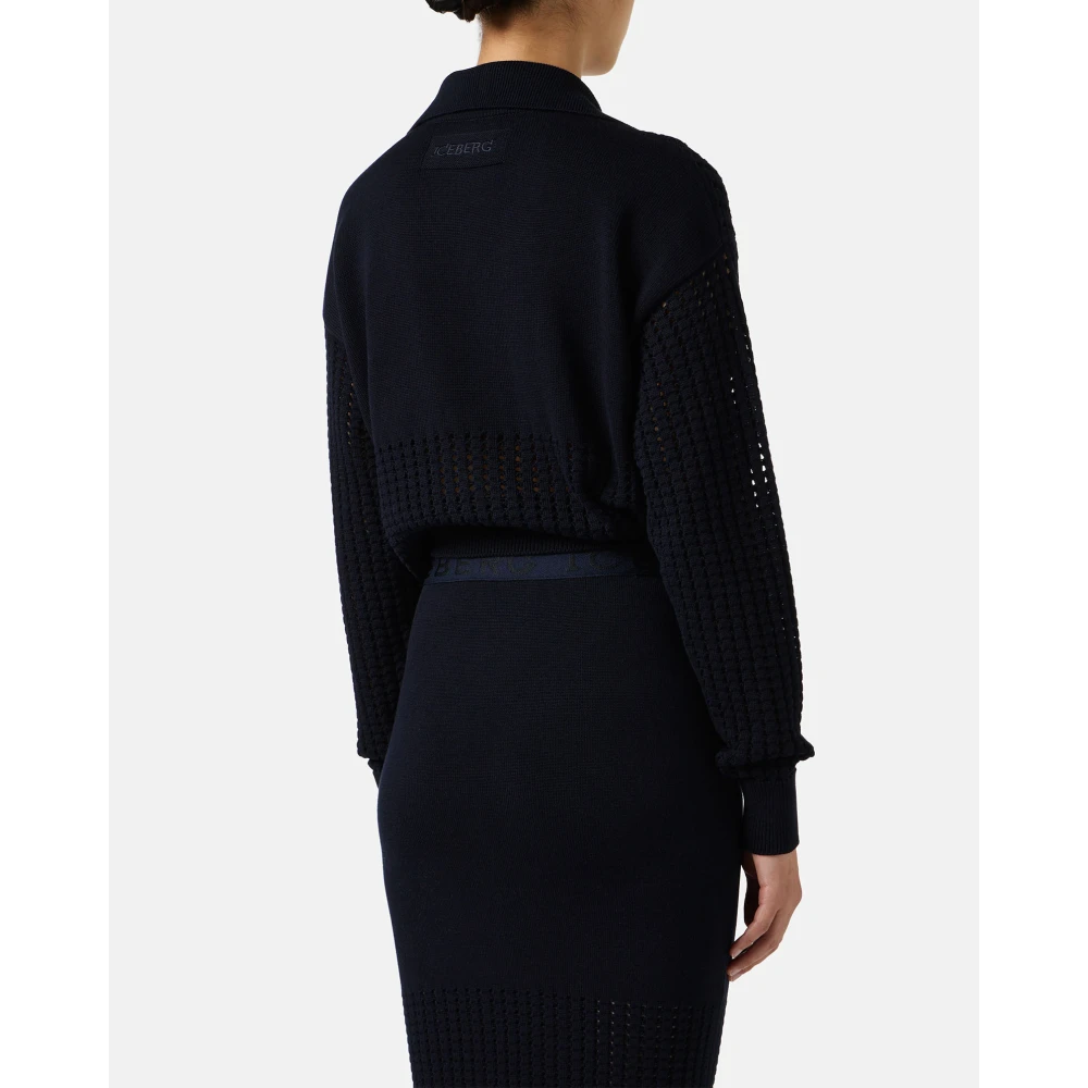 Iceberg Blauwe katoenen polo met geperforeerde strepen en logo Blue Dames