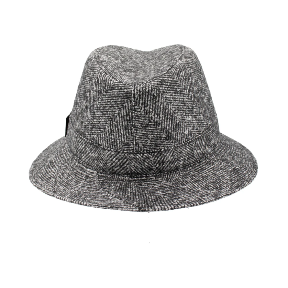 Borsalino Elegant Herringbone Fedora Hat Black Heren