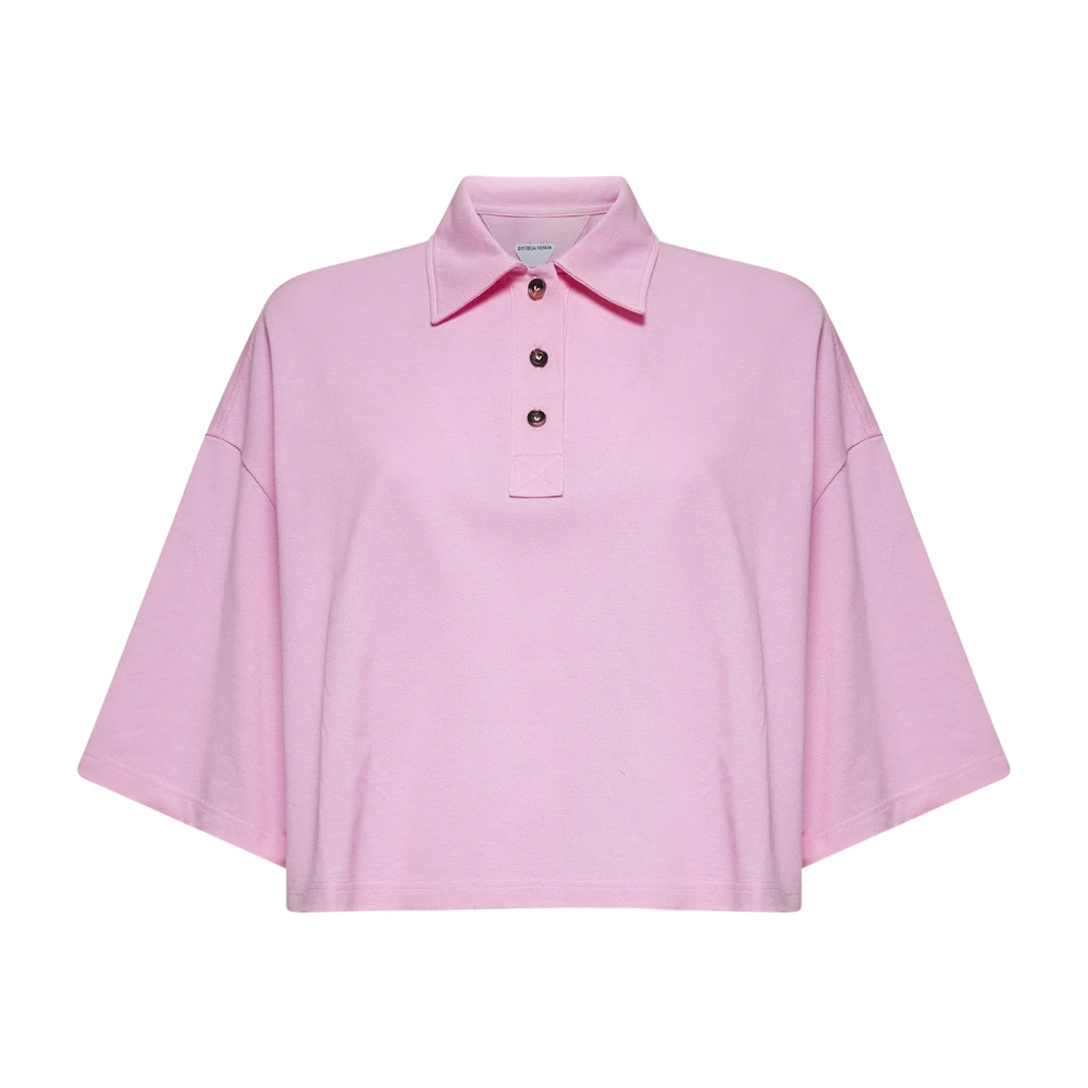 Bottega Veneta Pink Polo Shirts, Female, S, Polo Shirt With Bv Embroidery