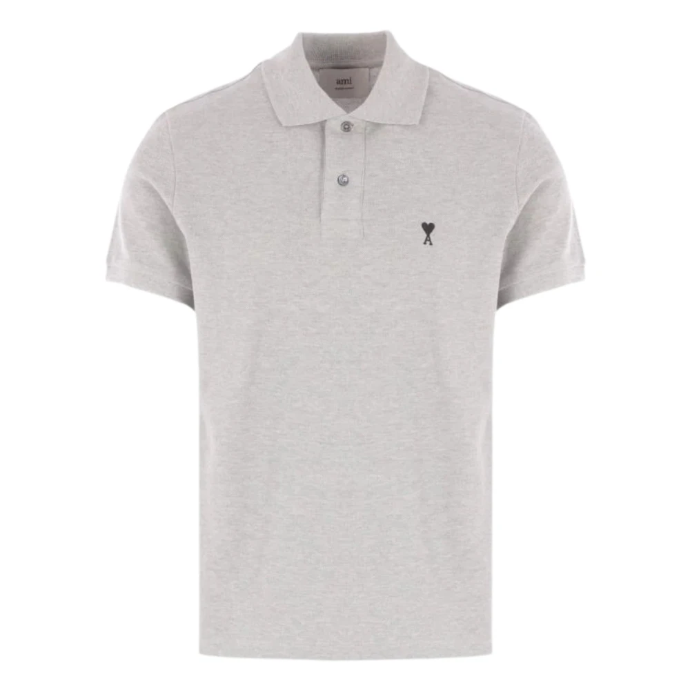 Ami Paris Men's Gray Polo Shirts, Xs, Ami De Coeur Shirt