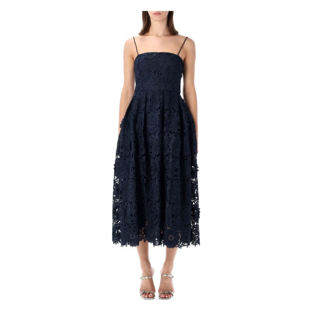 Rotate Birger Christensen Women's Blue Midi Dresses, S, 3D Lace Midi Dress