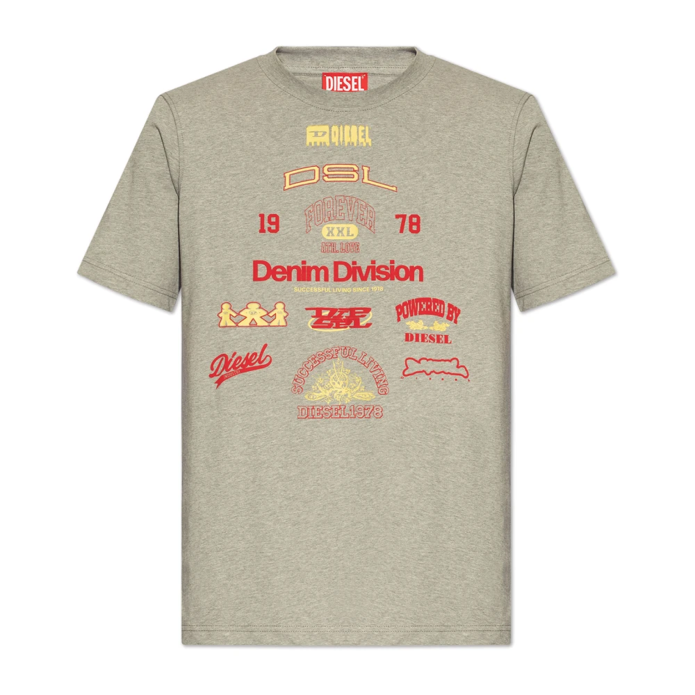 Diesel T-Just-N14 T-shirt met print Gray Heren
