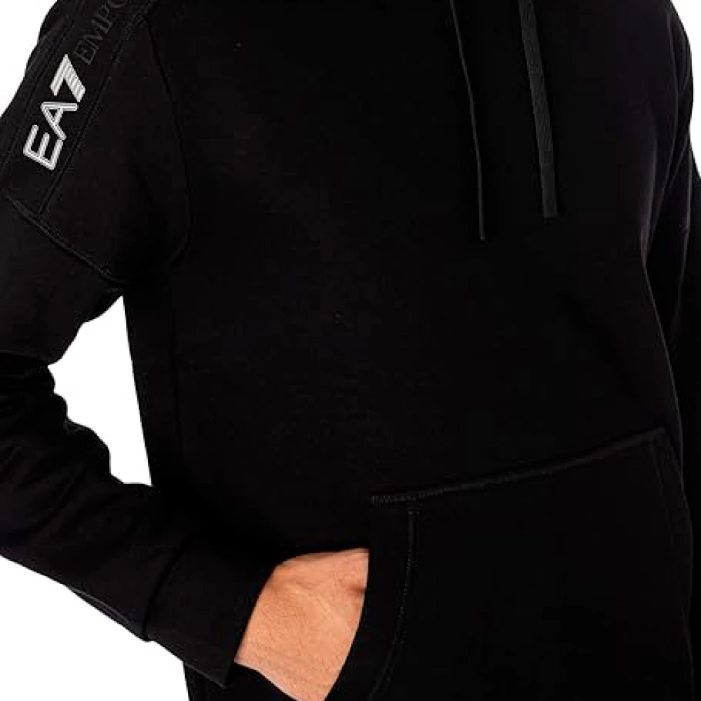 Emporio Armani EA7 Zwarte hoodie trui lange mouw regular fit Black Heren